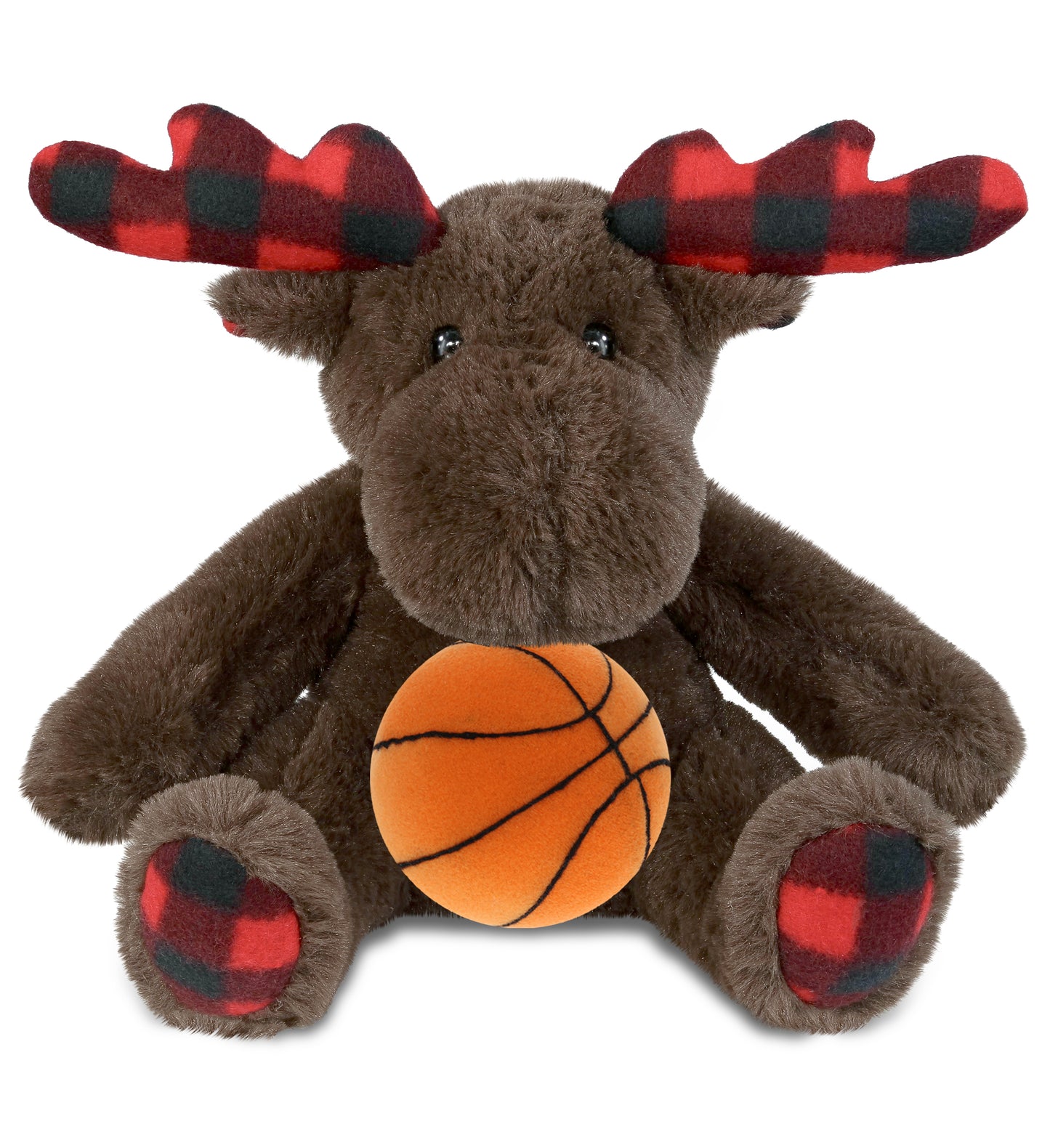 SUPER SOFT PLUSH - PLAID BROWN MOOSE with Basketball Plush