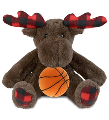 SUPER SOFT PLUSH - PLAID BROWN MOOSE with Basketball Plush
