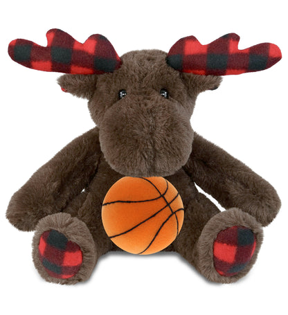 SUPER SOFT PLUSH - PLAID BROWN MOOSE with Basketball Plush