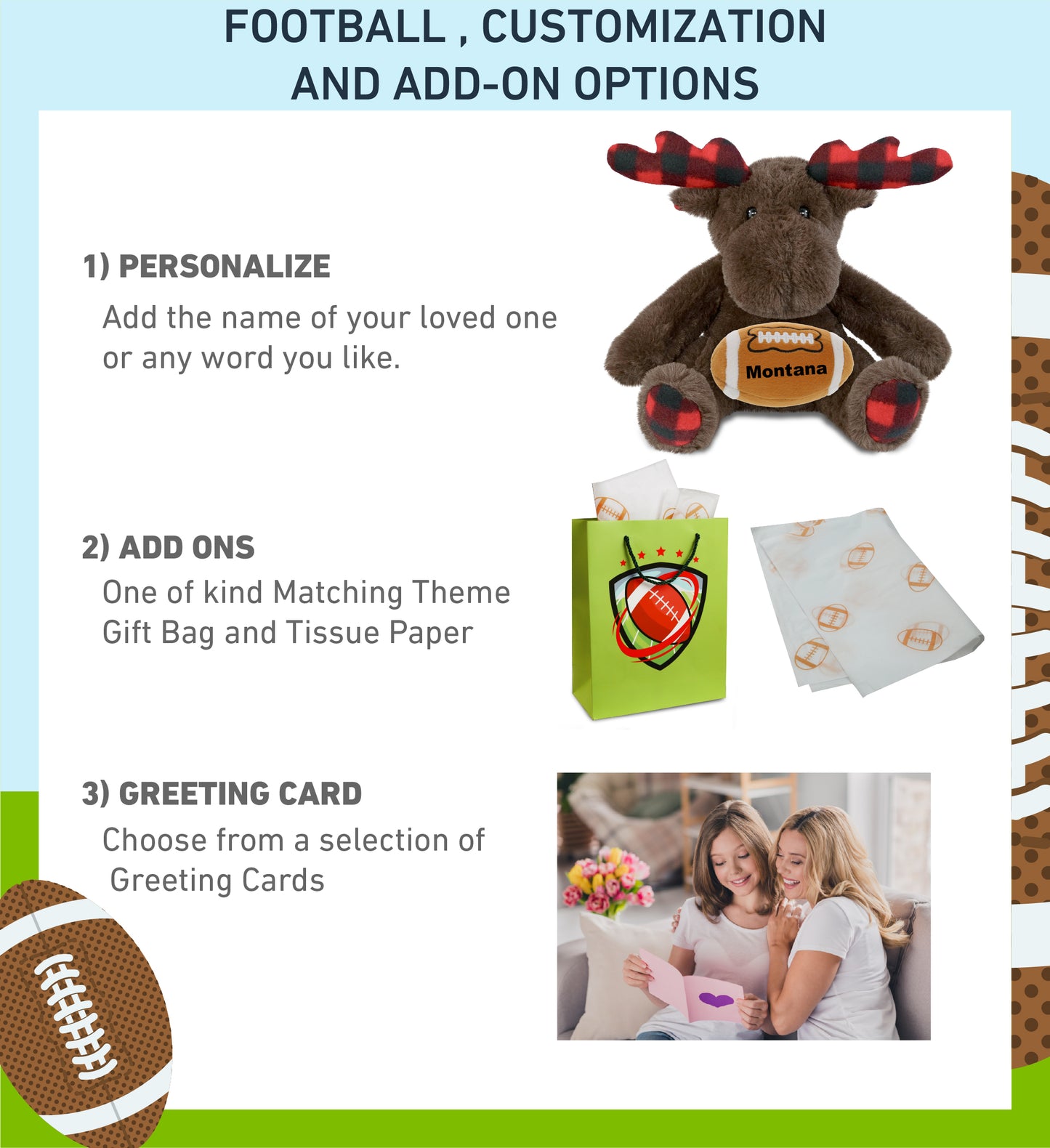 SUPER SOFT PLUSH - PLAID BROWN MOOSE with Football Plush