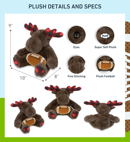 SUPER SOFT PLUSH - PLAID BROWN MOOSE with Football Plush