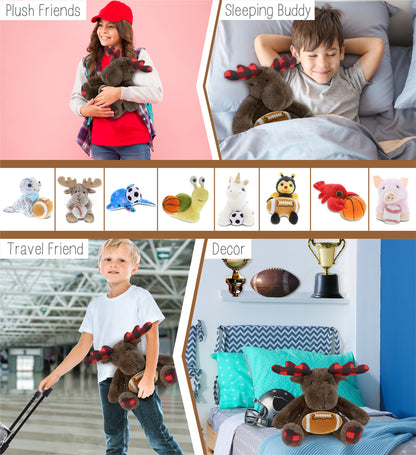 SUPER SOFT PLUSH - PLAID BROWN MOOSE with Football Plush