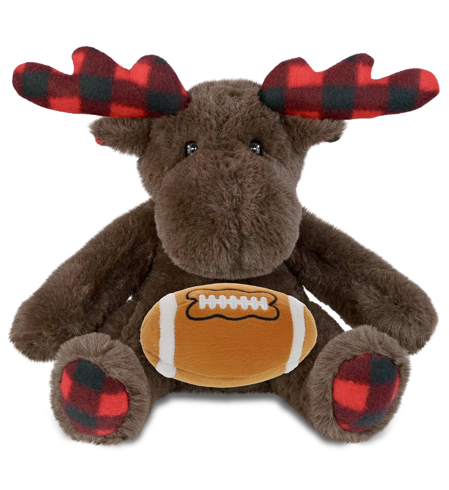 SUPER SOFT PLUSH - PLAID BROWN MOOSE with Football Plush