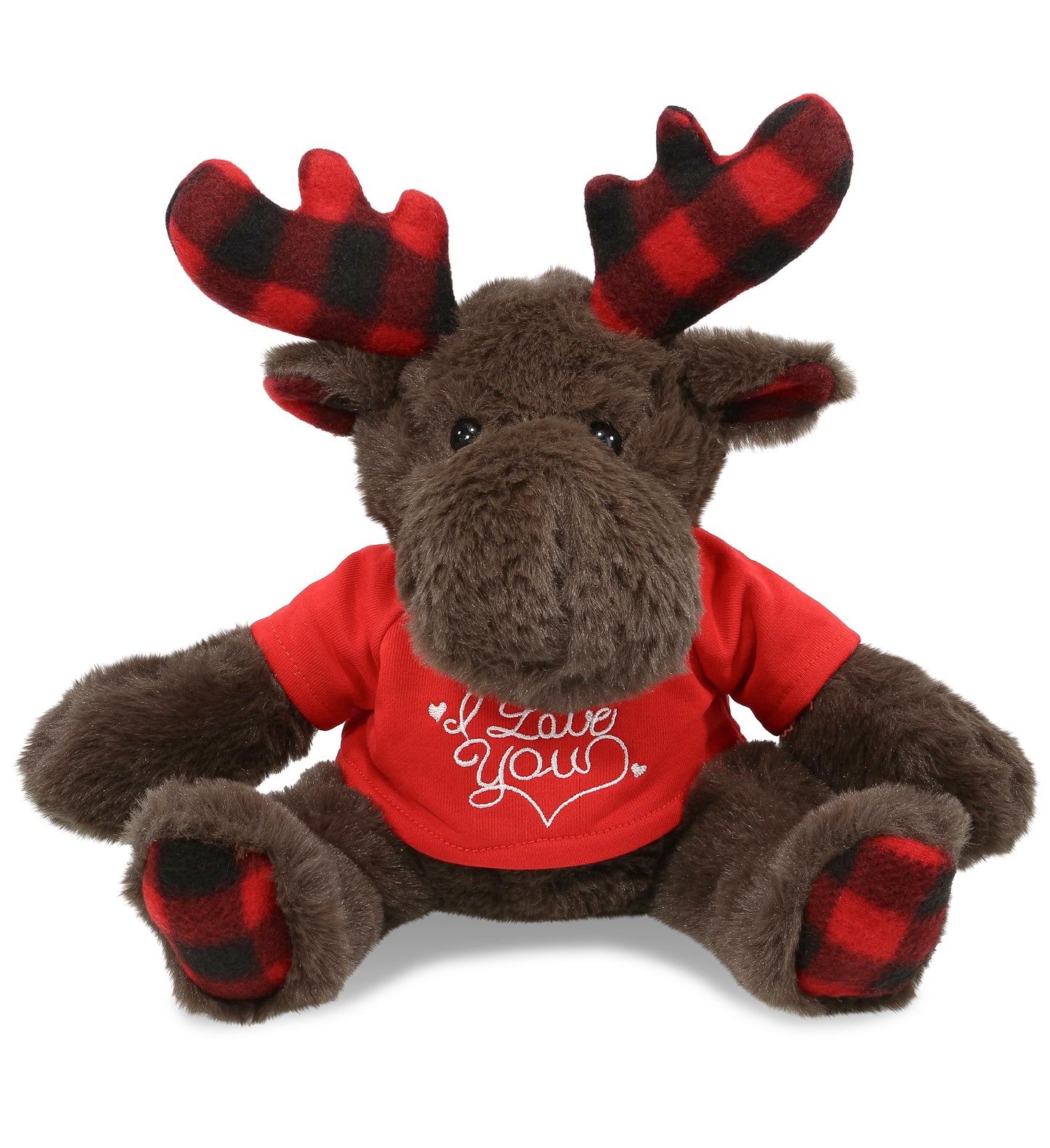 PLUSH I LOVE YOU RED SHIRT- SUPER SOFT PLUSH - PLAID BROWN MOOSE