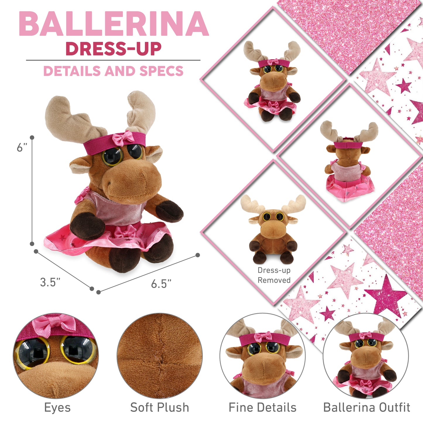 BIG EYE 6' PLUSH - MOOSE WITH BALLERINA DRESS UP