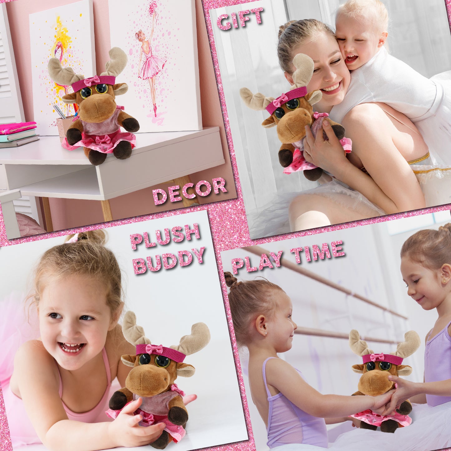 BIG EYE 6' PLUSH - MOOSE WITH BALLERINA DRESS UP