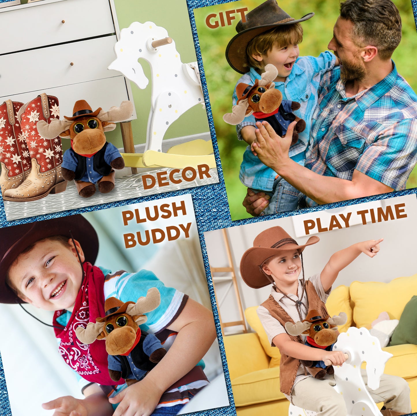 BIG EYE 6' PLUSH - MOOSE With COWBOY Dress Up