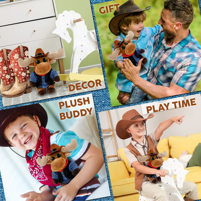 BIG EYE 6' PLUSH - MOOSE With COWBOY Dress Up