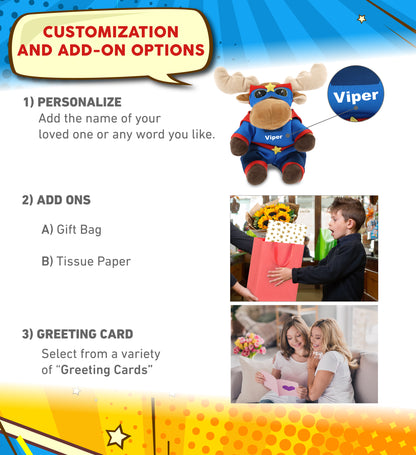 BIG EYE 6' PLUSH - MOOSE With SUPER HERO Dress Up