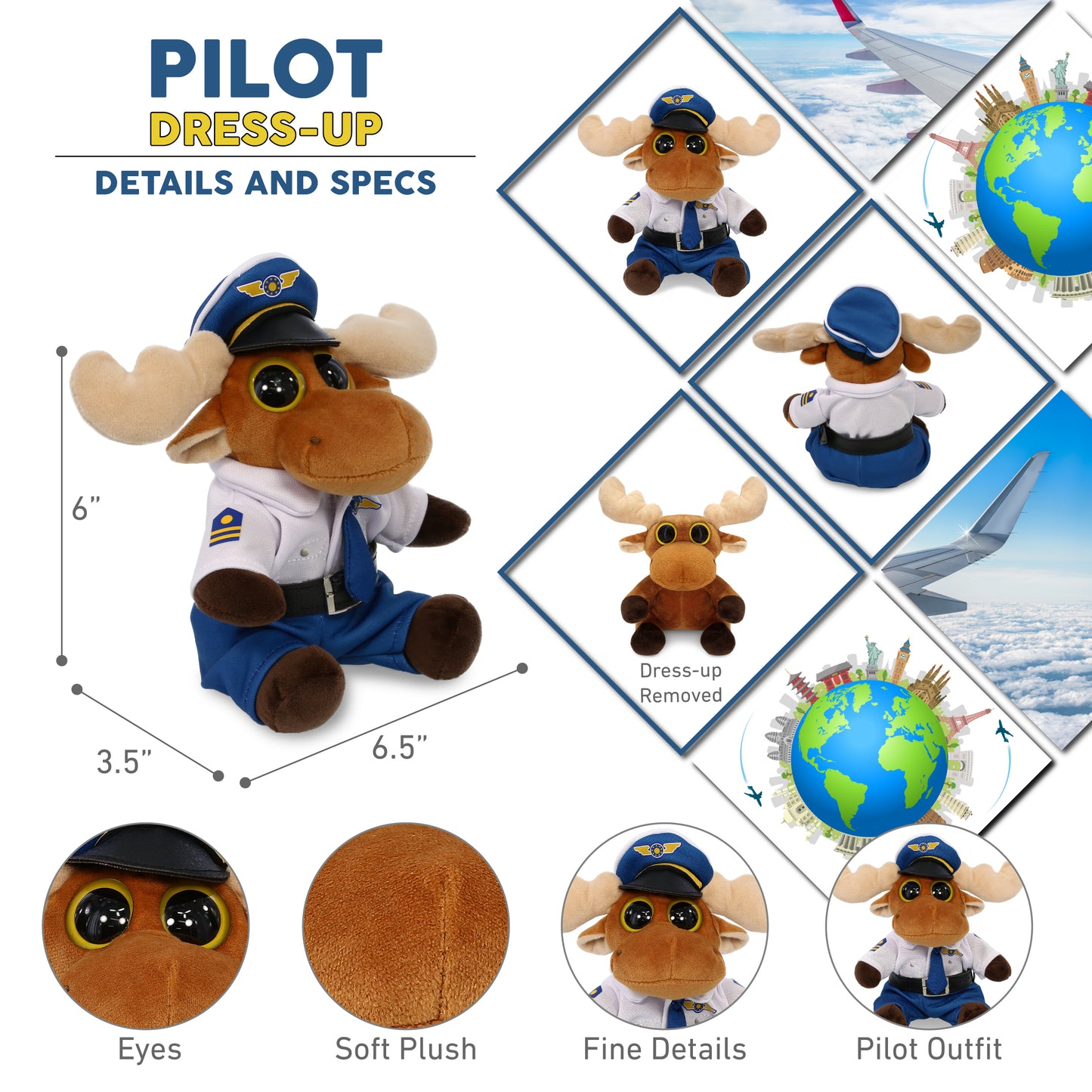 BIG EYE 6' PLUSH - MOOSE PILOT DRESS UP