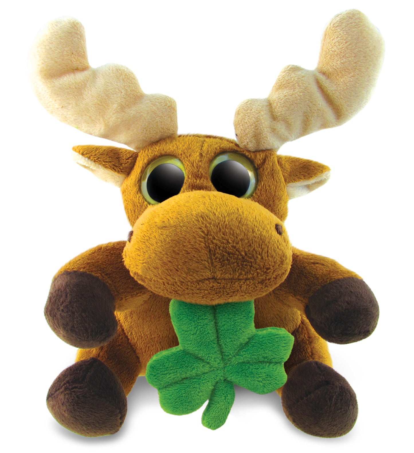 DolliBu Big Eyes Moose Stuffed Animal with Green Plush Shamrock - 6.5 Inches