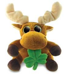 DolliBu Big Eyes Moose Stuffed Animal with Green Plush Shamrock - 6.5 Inches