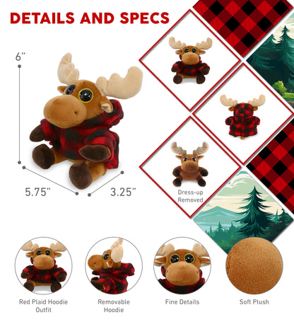 BIG EYE 6' PLUSH - MOOSE WITH RED PLAID HOODIE