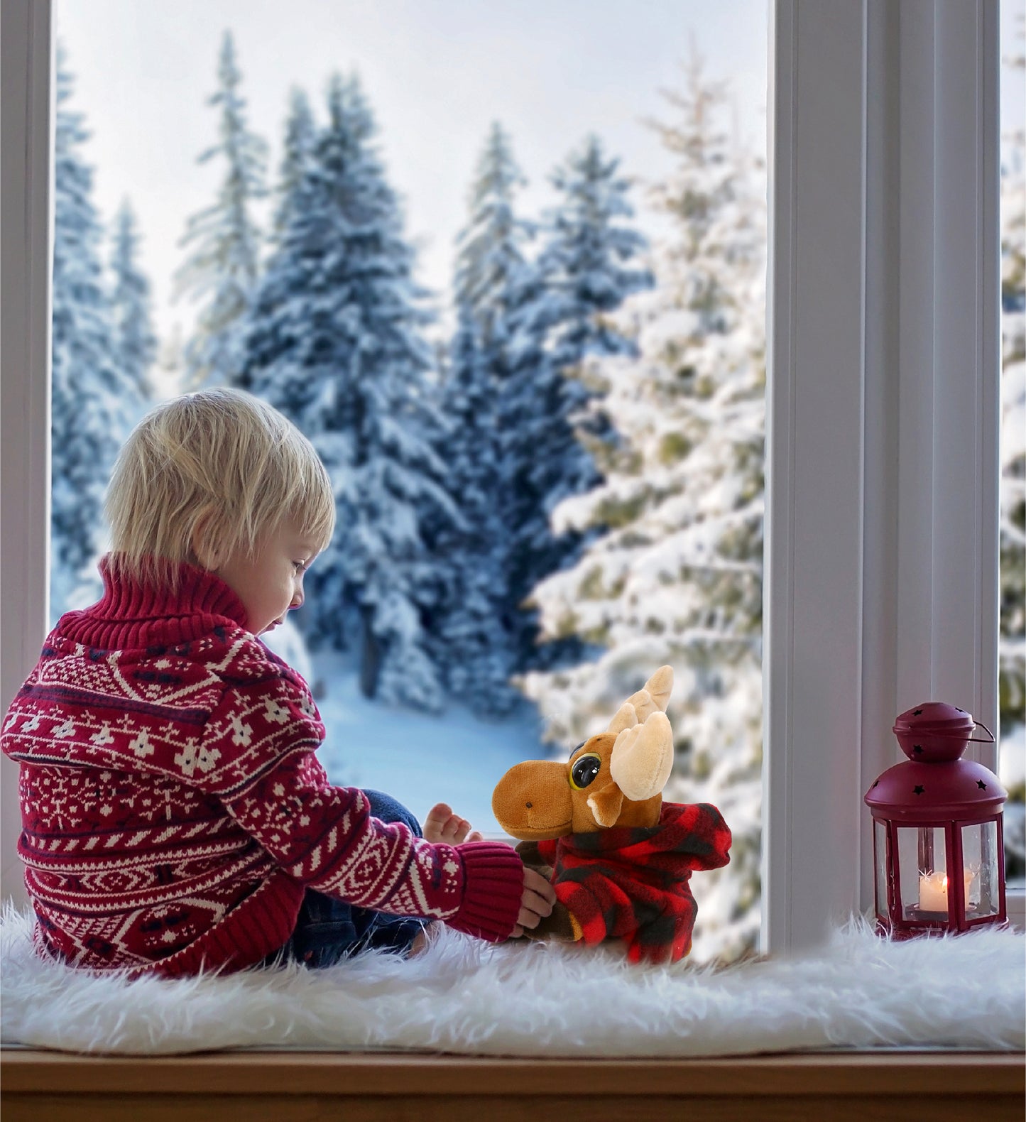 BIG EYE 6' PLUSH - MOOSE WITH RED PLAID HOODIE