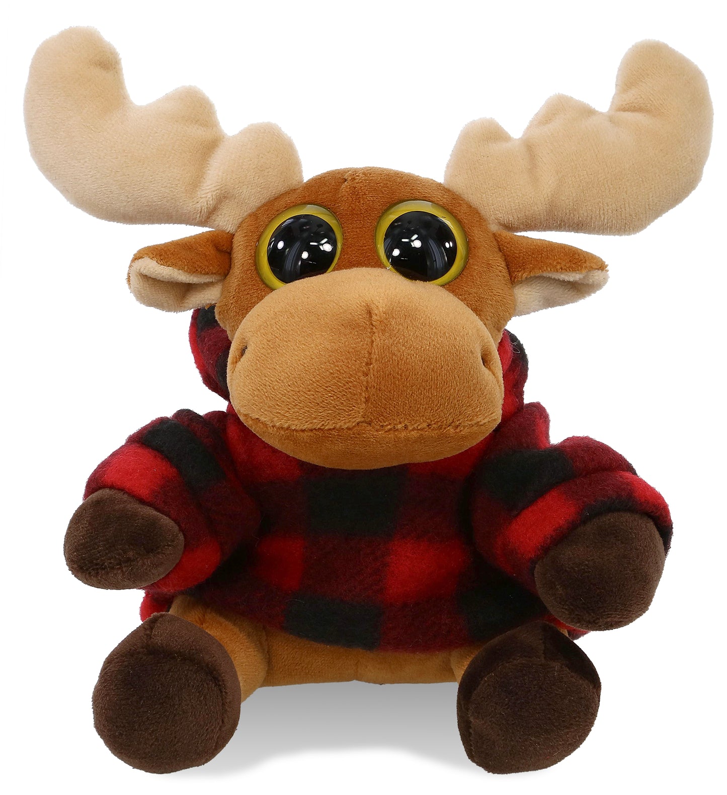 BIG EYE 6' PLUSH - MOOSE WITH RED PLAID HOODIE