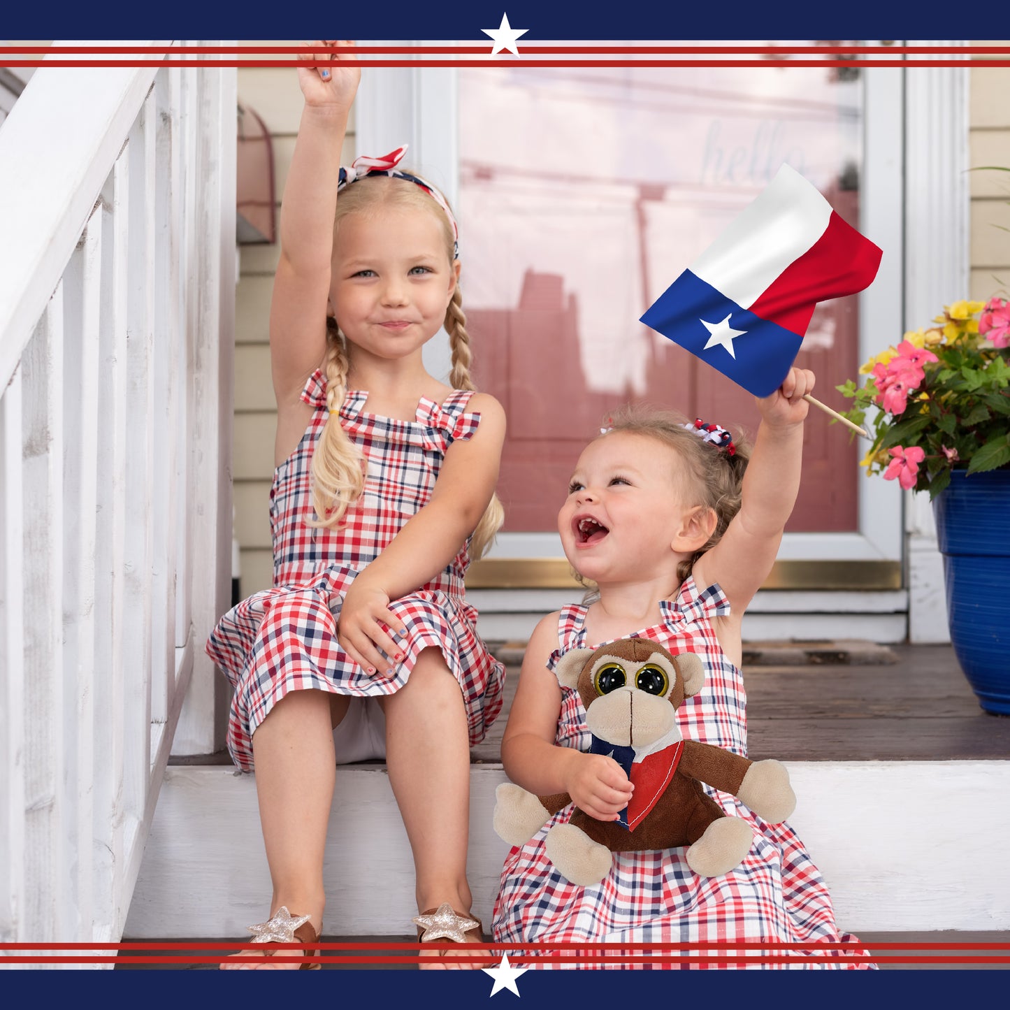 BIG EYE 6' PLUSH - MONKEY WITH TEXAS FLAG BANDANA
