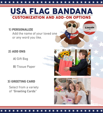BIG EYE 6' PLUSH - MONKEY WITH USA FLAG BANDANA