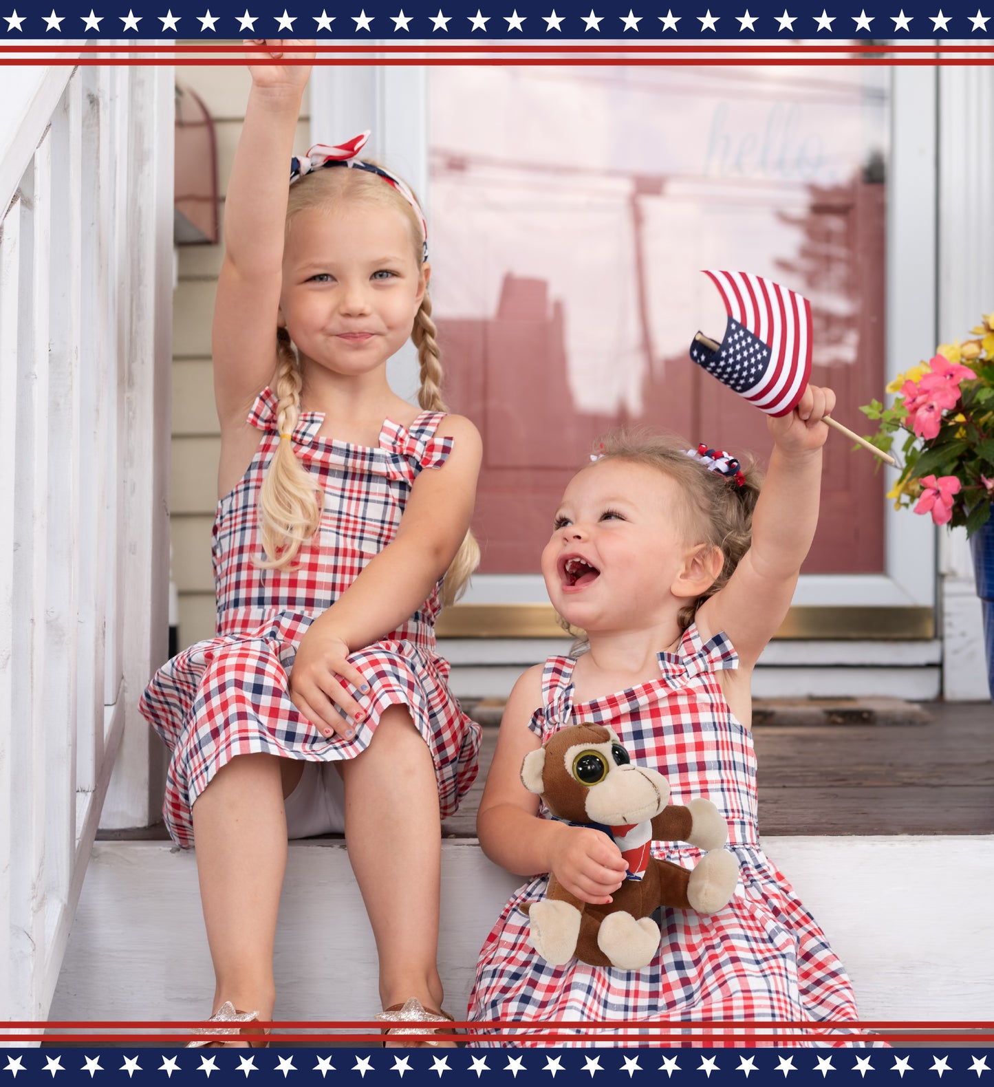 BIG EYE 6' PLUSH - MONKEY WITH USA FLAG BANDANA