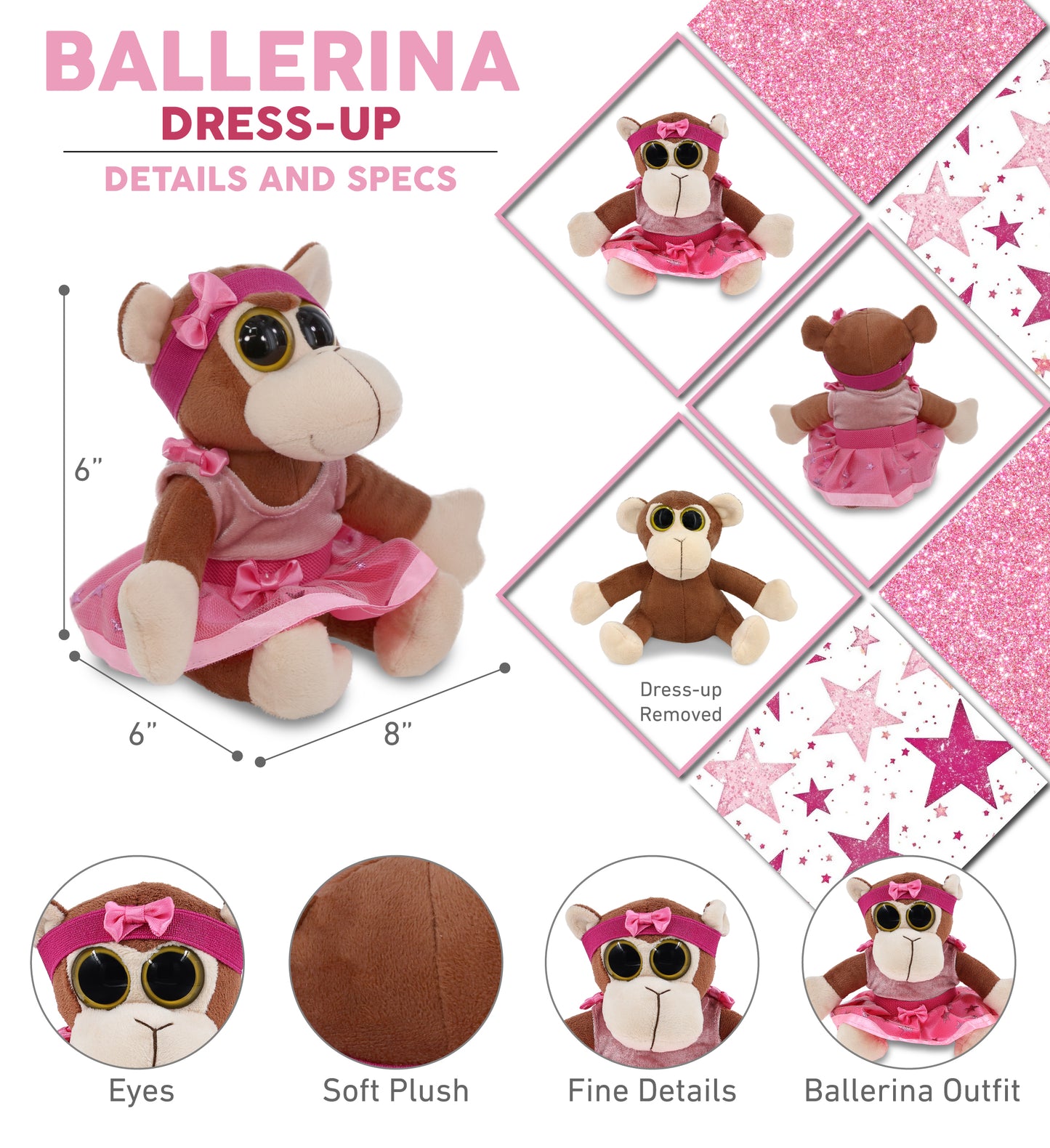 BIG EYE 6' PLUSH - MONKEY BALLERINA
