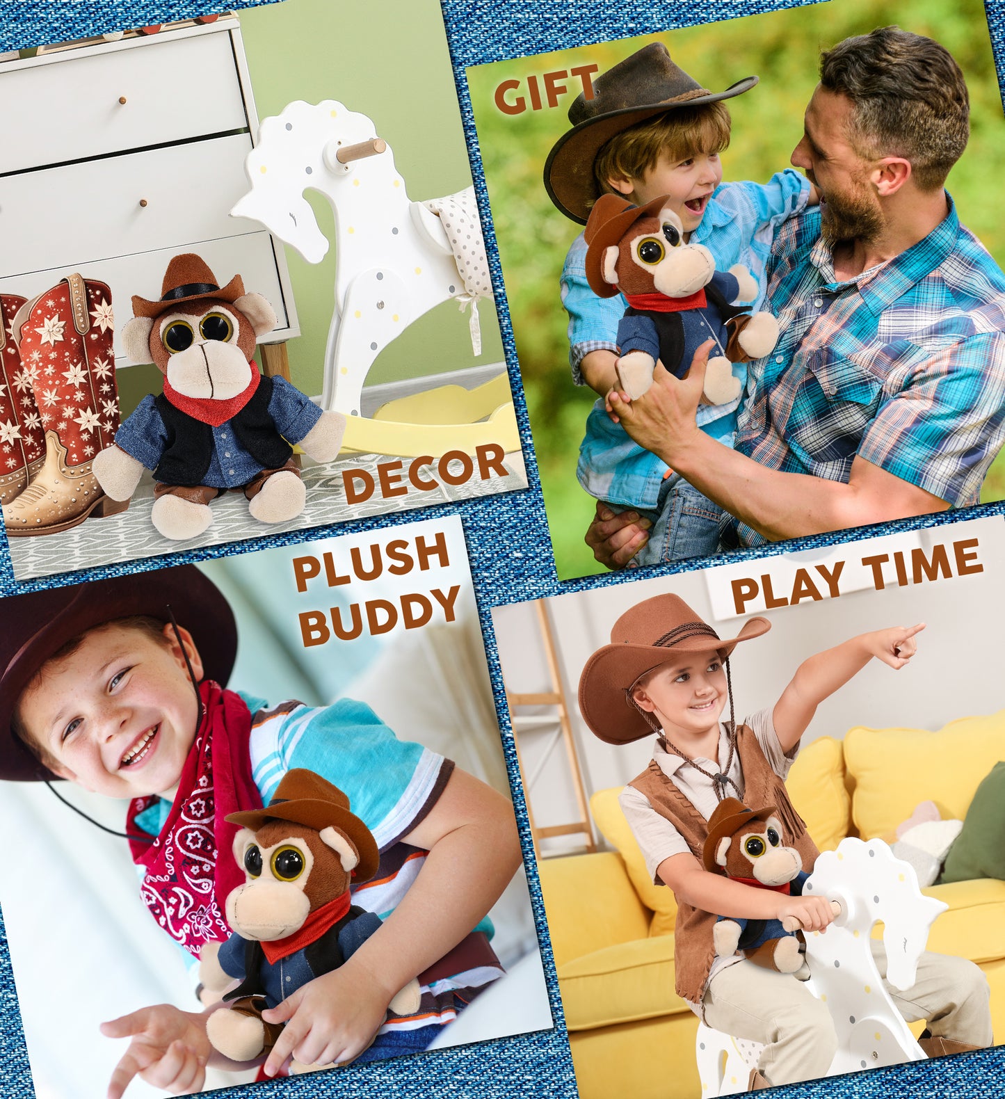 BIG EYE 6' PLUSH - MONKEY COWBOY DRESS UP