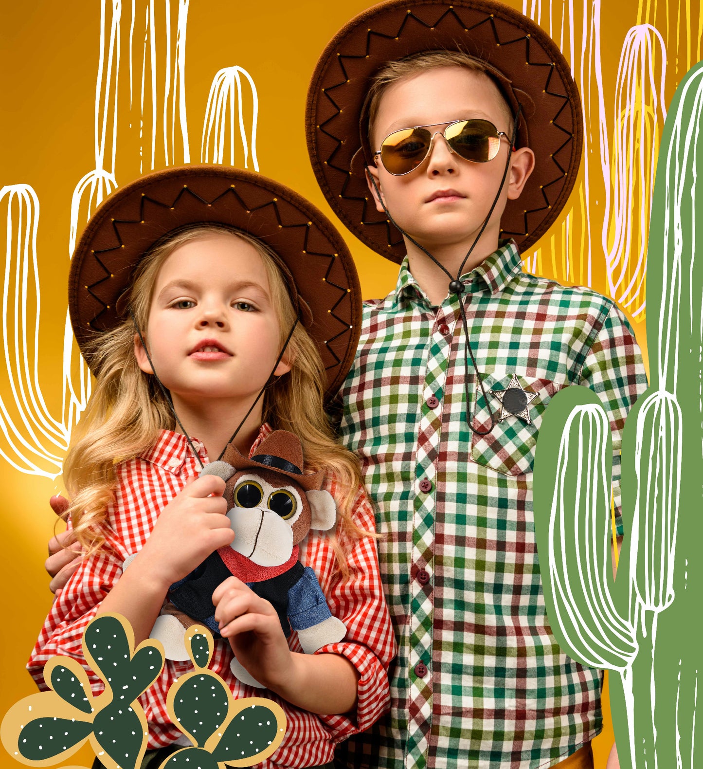 BIG EYE 6' PLUSH - MONKEY COWBOY DRESS UP