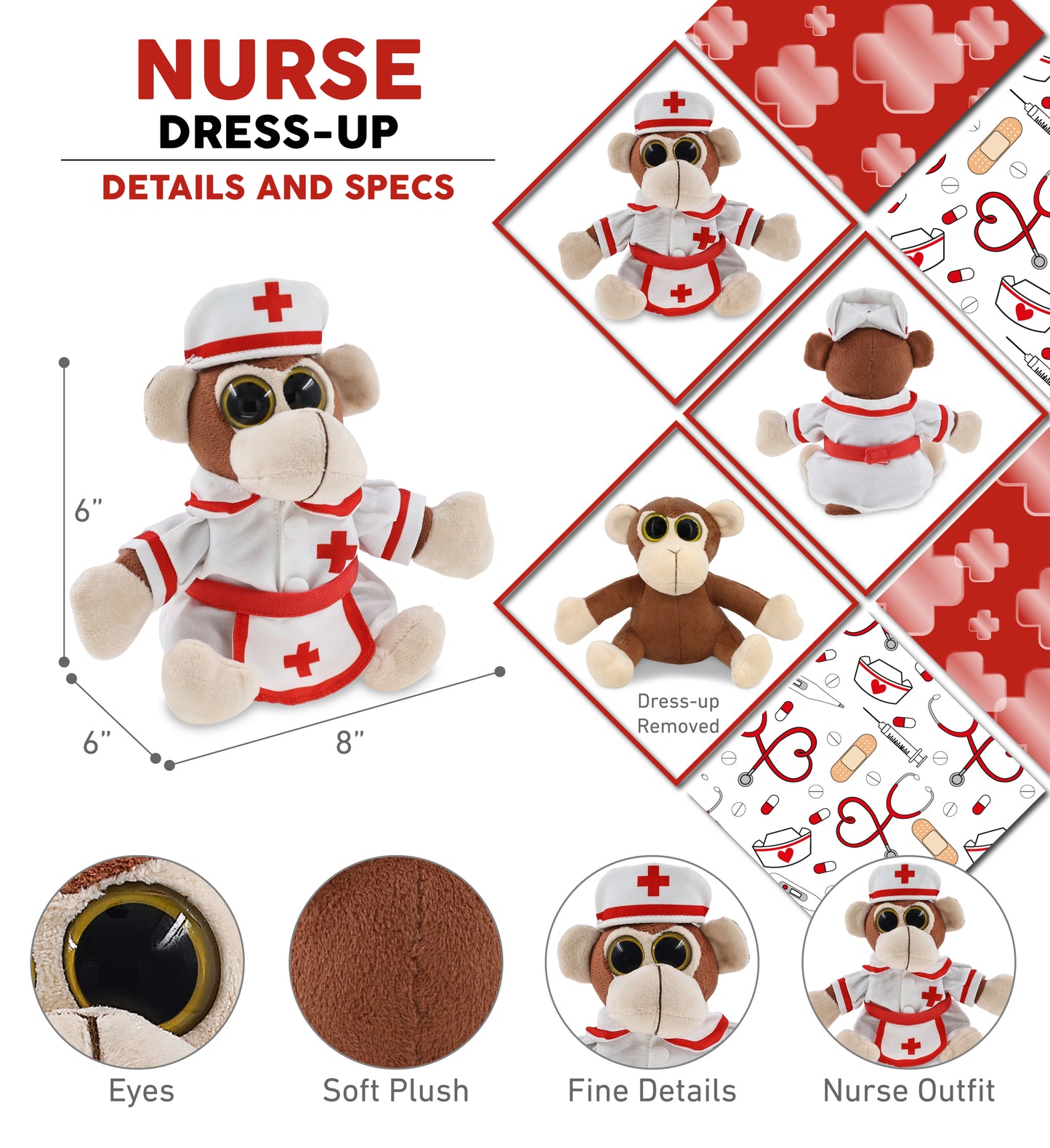 BIG EYE 6' PLUSH - MONKEY With NURSE Dress-Up