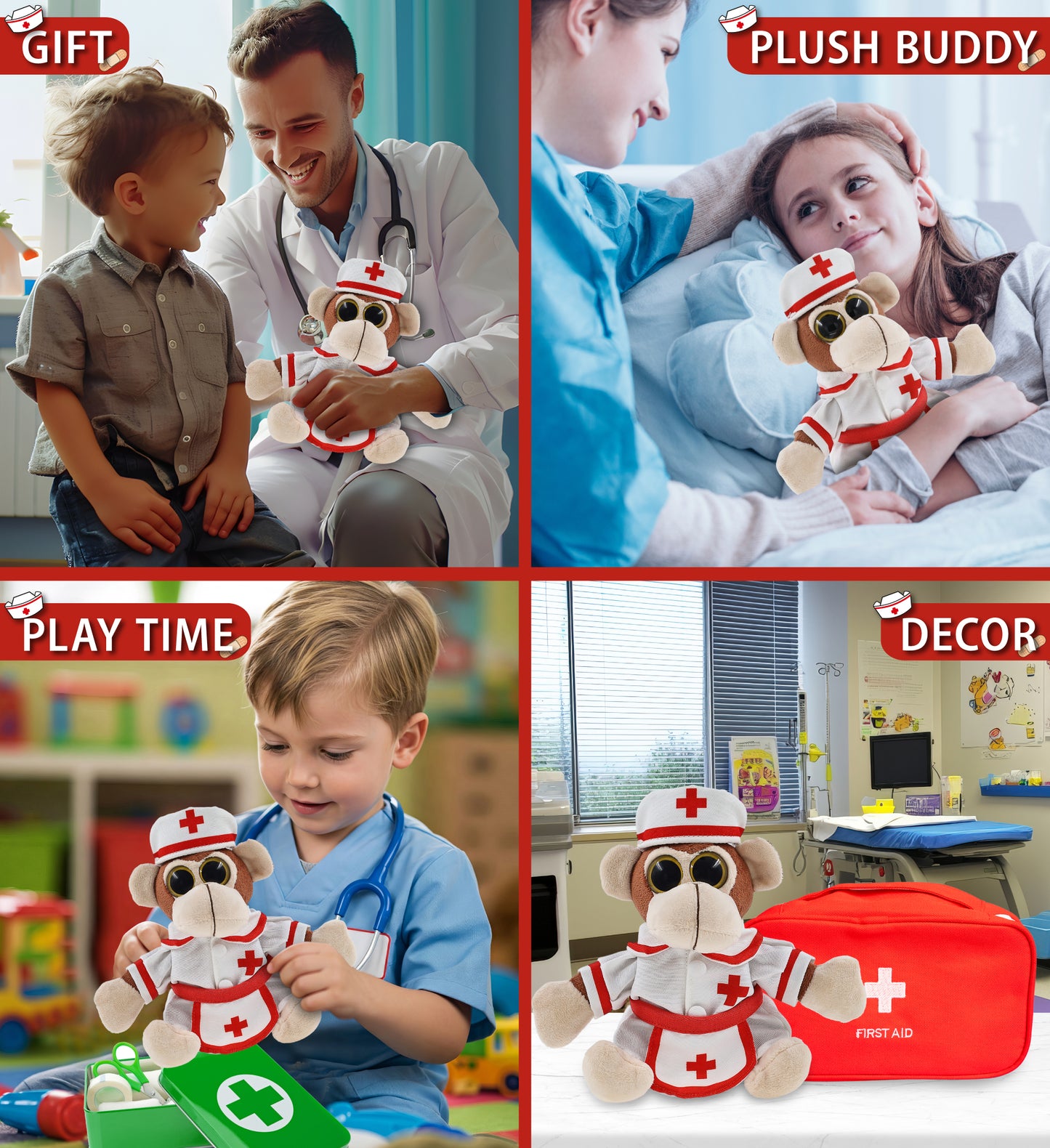 BIG EYE 6' PLUSH - MONKEY With NURSE Dress-Up