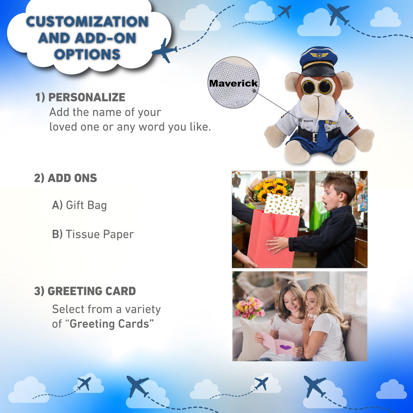 BIG EYE 6' PLUSH - MONKEY WITH PILOT DRESS UP