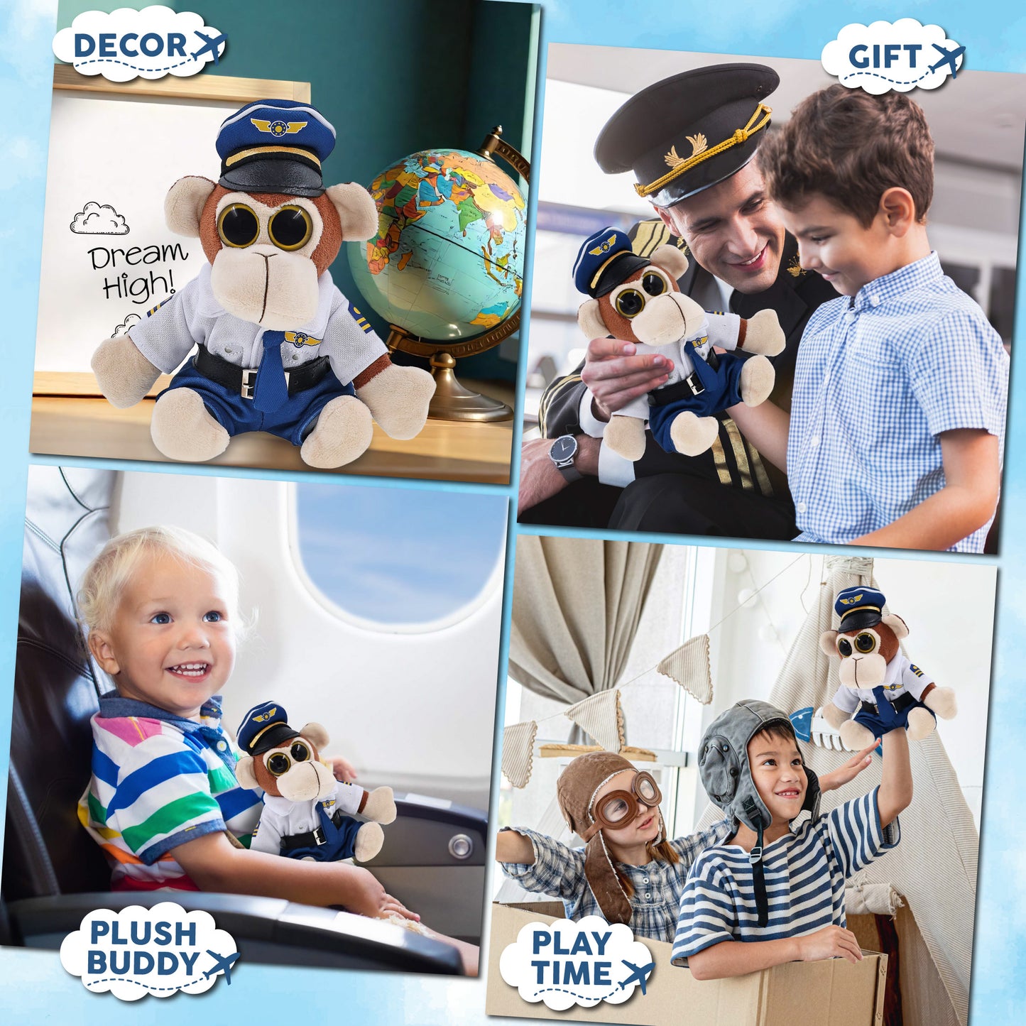 BIG EYE 6' PLUSH - MONKEY WITH PILOT DRESS UP