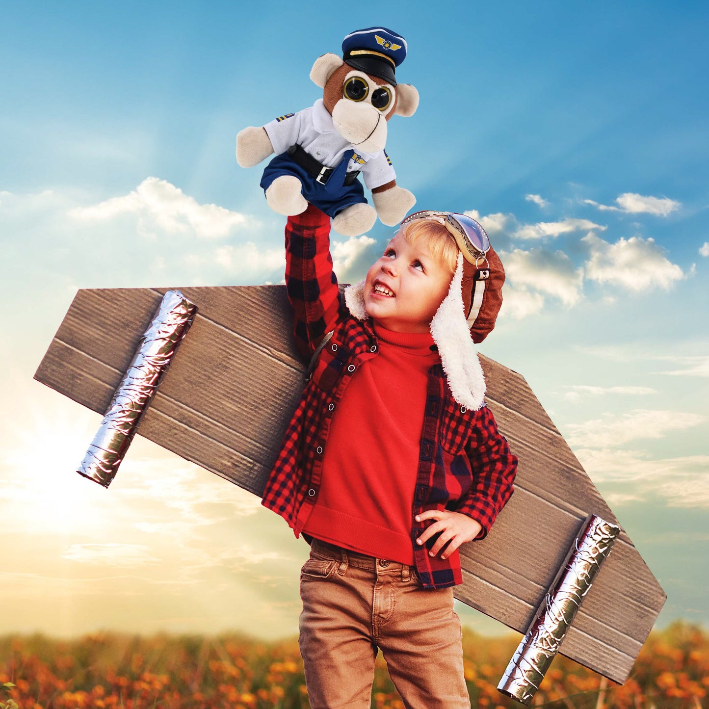 BIG EYE 6' PLUSH - MONKEY WITH PILOT DRESS UP