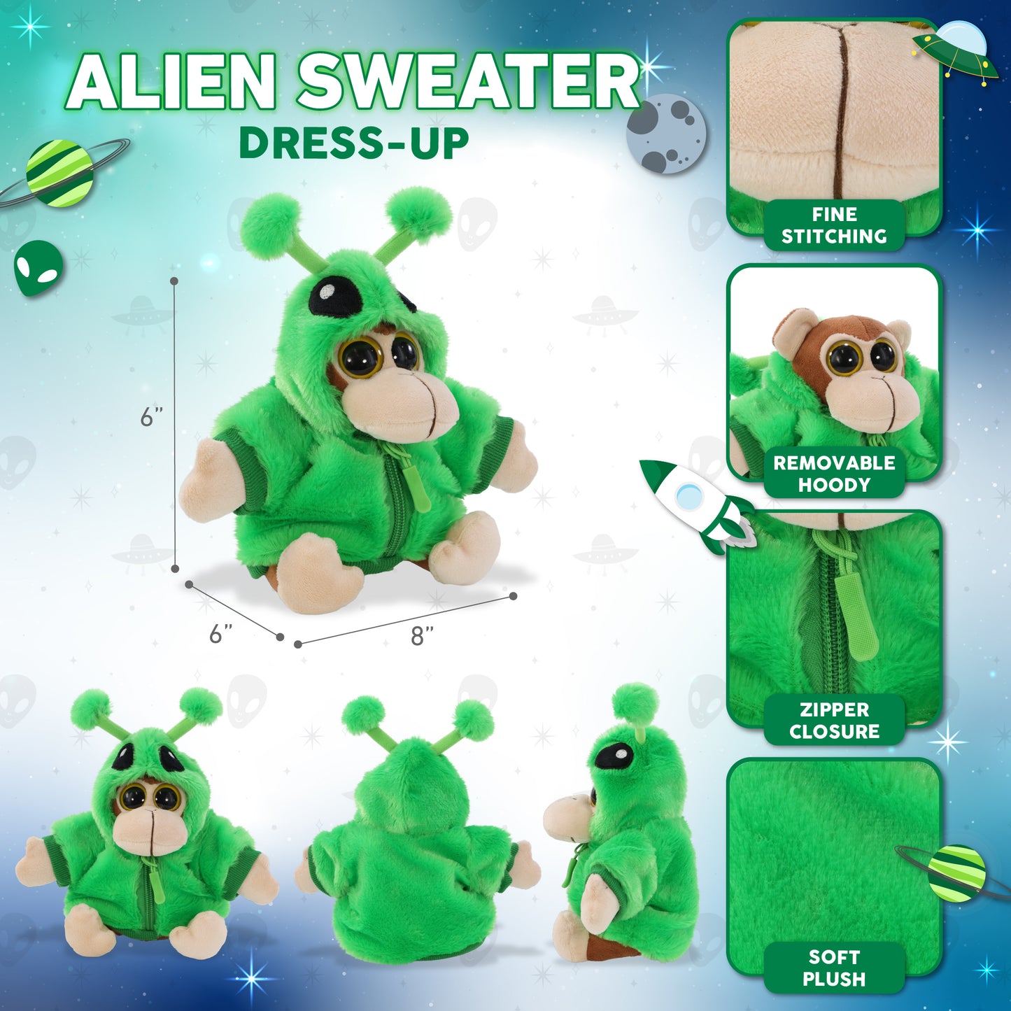 BIG EYE 6" PLUSH - MONKEY WITH ALIEN SWEATER