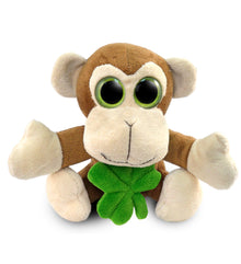DolliBu Big Eye Monkey Stuffed Animal with Green Plush Shamrock - 6 Inches