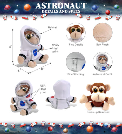 Big Eyes Monkey Plush With Astronaut Dress Up – Super Soft Plush