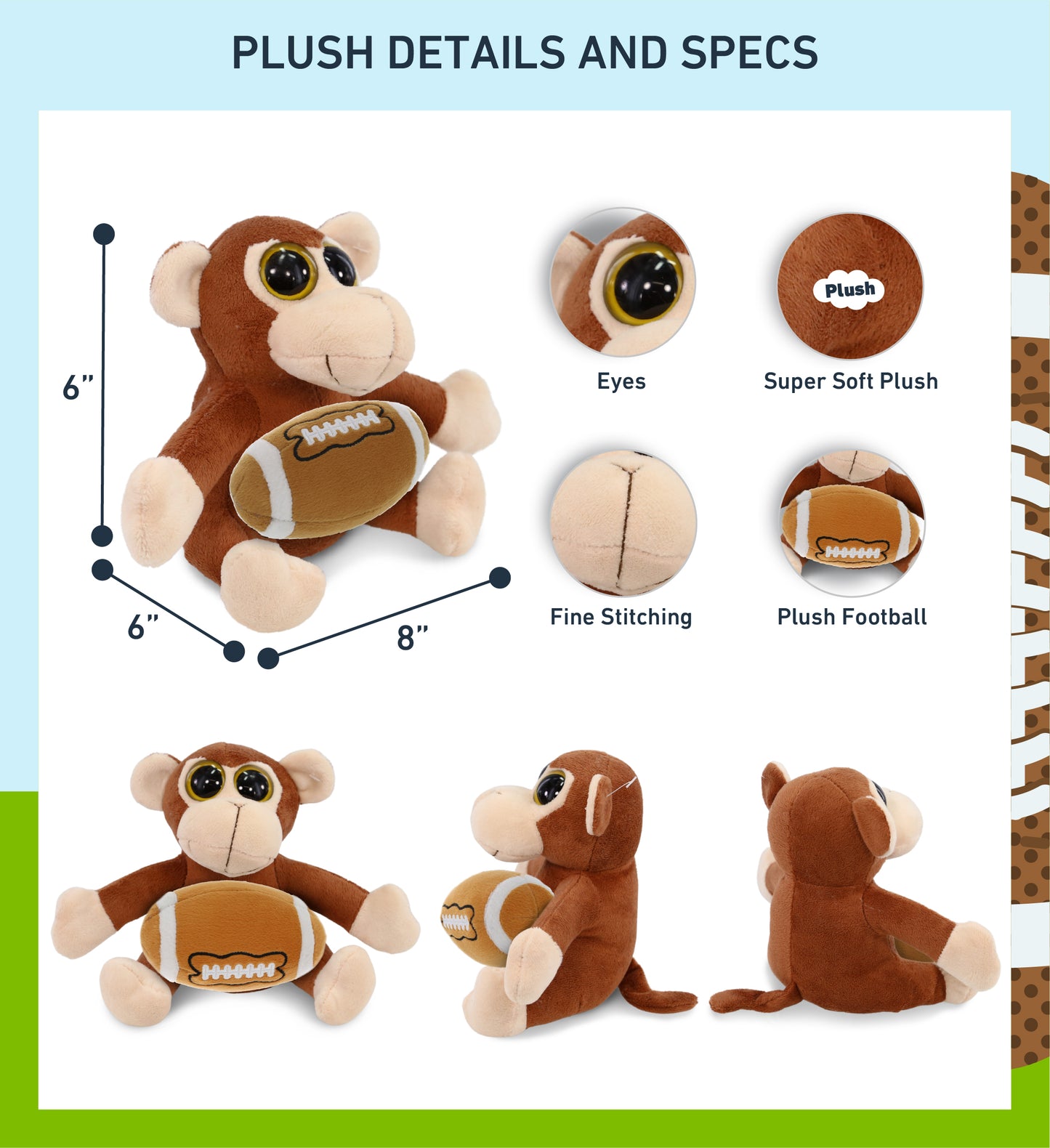 BIG EYE 6' PLUSH - MONKEY With Football Plush