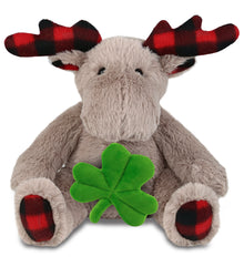 DolliBu Plaid Beige Moose Stuffed Animal with Green Plush Shamrock - 10 Inches