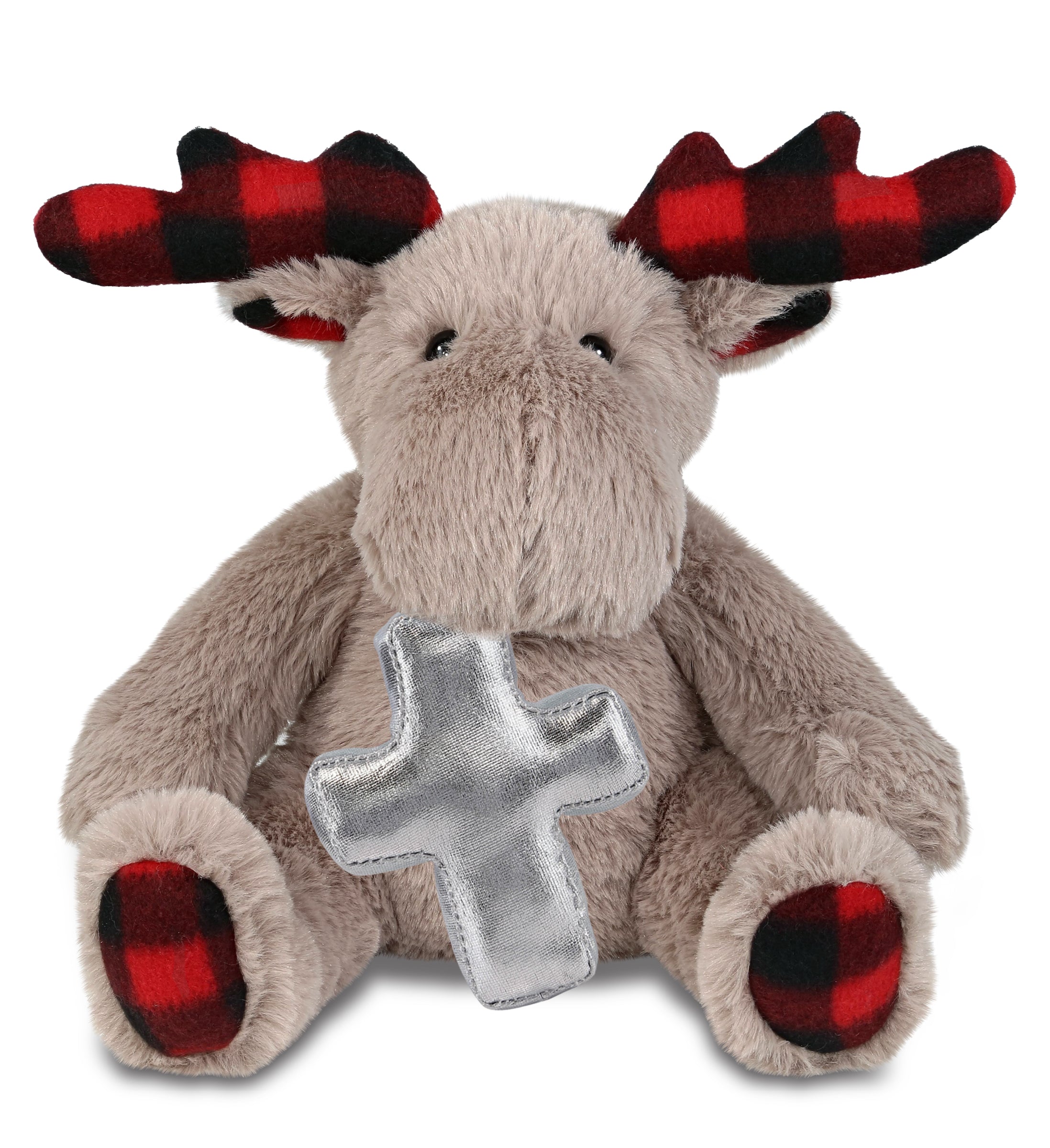 PLUSH CROSS - SUPER SOFT PLUSH - PLAID BEIGE MOOSE