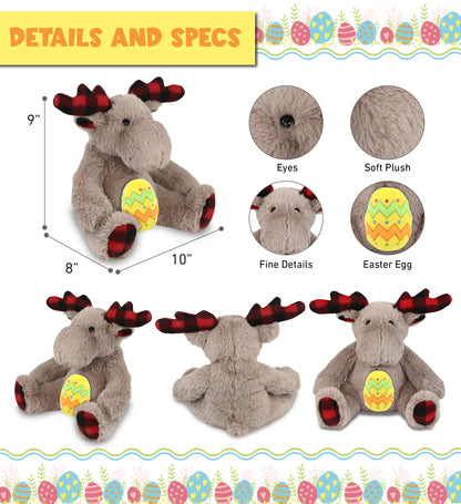 DolliBu Super Soft Plaid Beige Moose with Yellow Easter Egg Plush - 10 Inches
