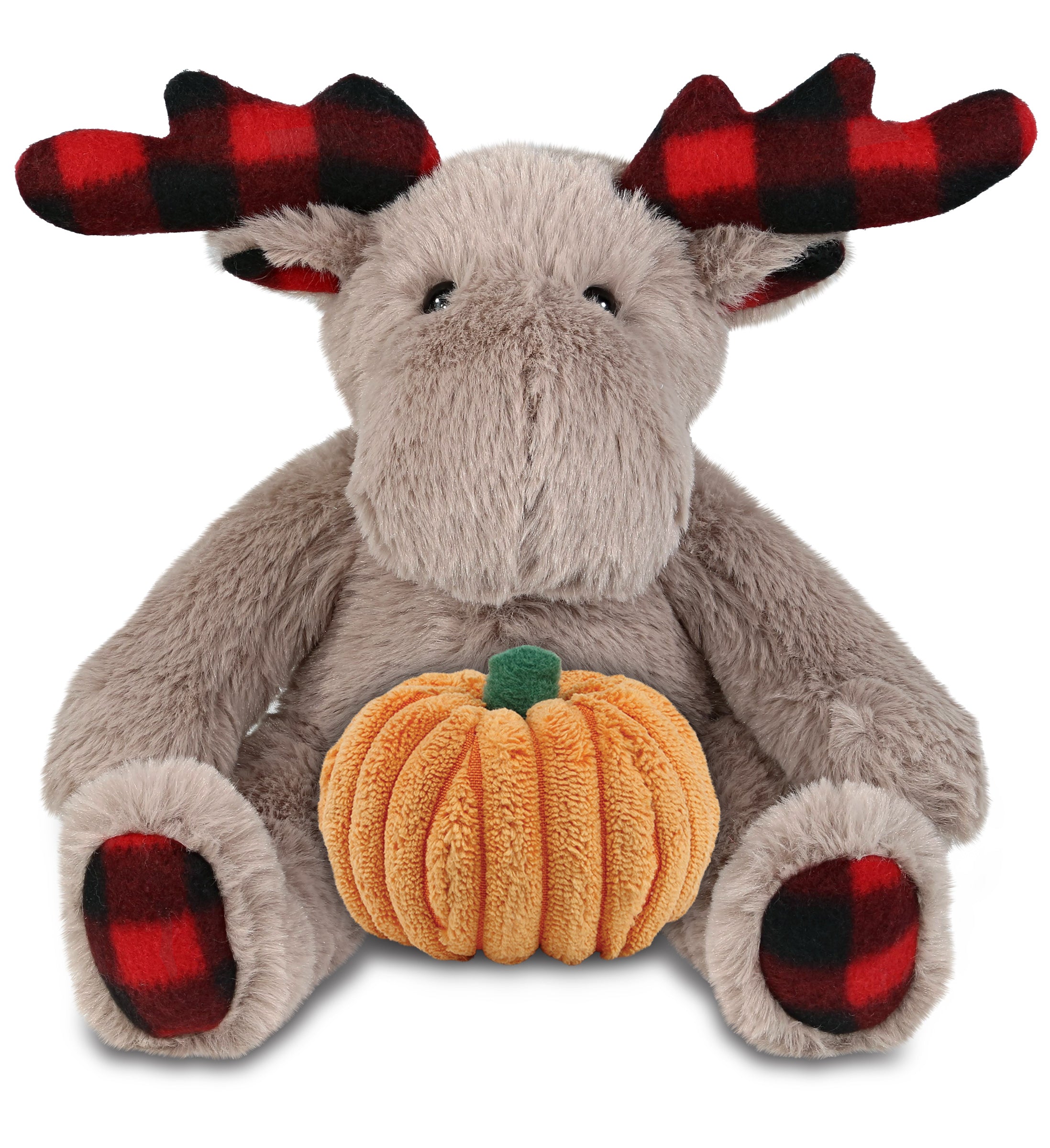 PLUSH PUMPKIN - SUPER SOFT PLUSH - PLAID BEIGE MOOSE