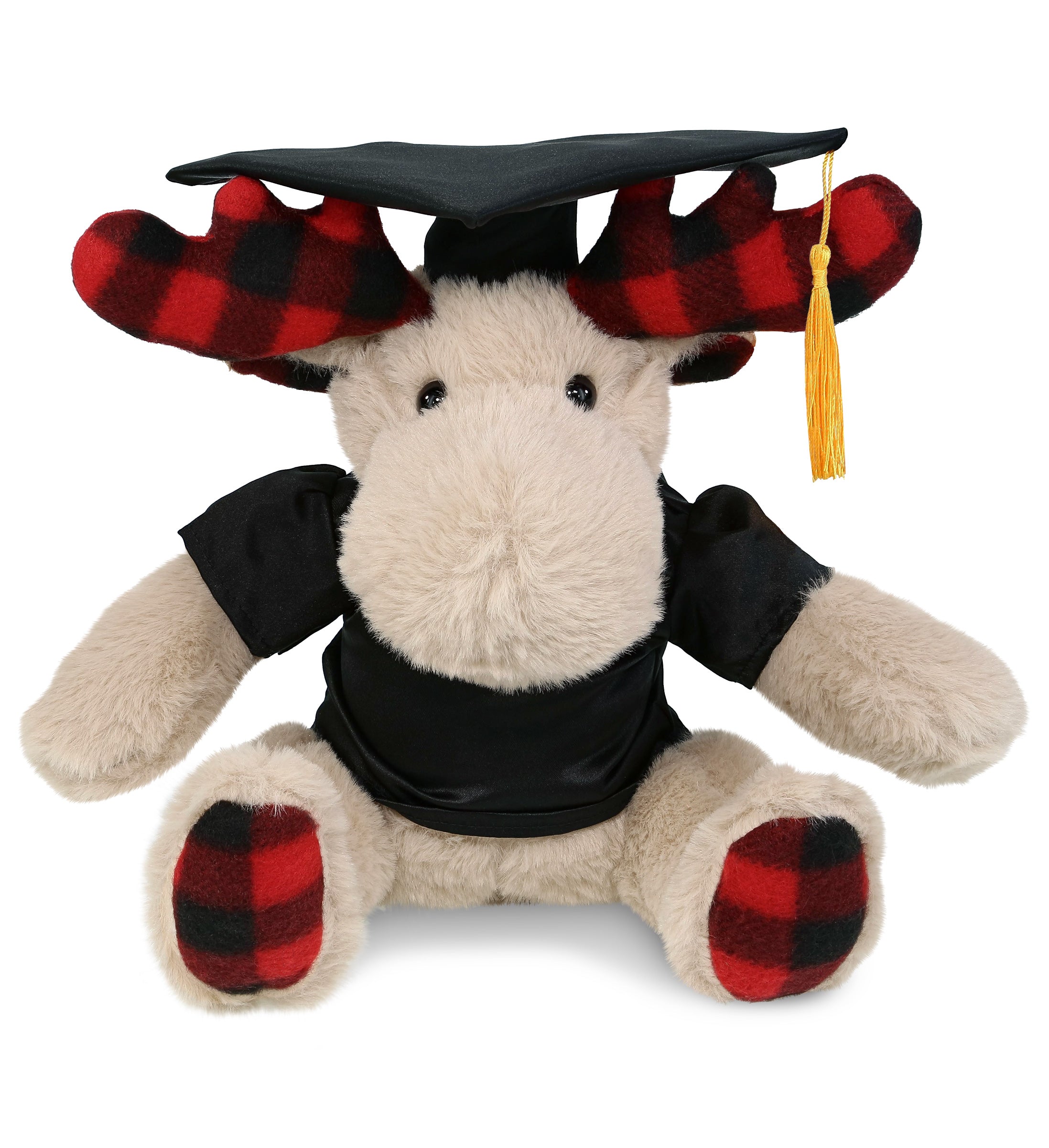PLUSH GRADUATION - SUPER SOFT PLUSH - PLAID BEIGE MOOSE