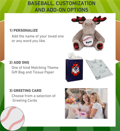 SUPER SOFT PLUSH - PLAID BEIGE MOOSE with Baseball Plush