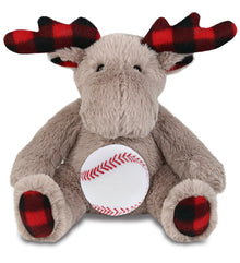 SUPER SOFT PLUSH - PLAID BEIGE MOOSE with Baseball Plush