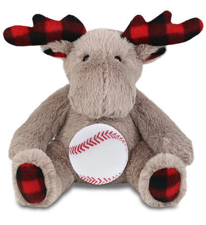 SUPER SOFT PLUSH - PLAID BEIGE MOOSE with Baseball Plush
