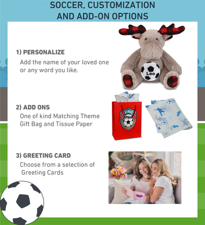 SUPER SOFT PLUSH - PLAID BEIGE MOOSE with Soccer Plush