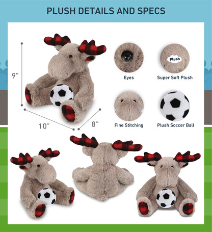 SUPER SOFT PLUSH - PLAID BEIGE MOOSE with Soccer Plush