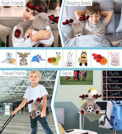 SUPER SOFT PLUSH - PLAID BEIGE MOOSE with Soccer Plush