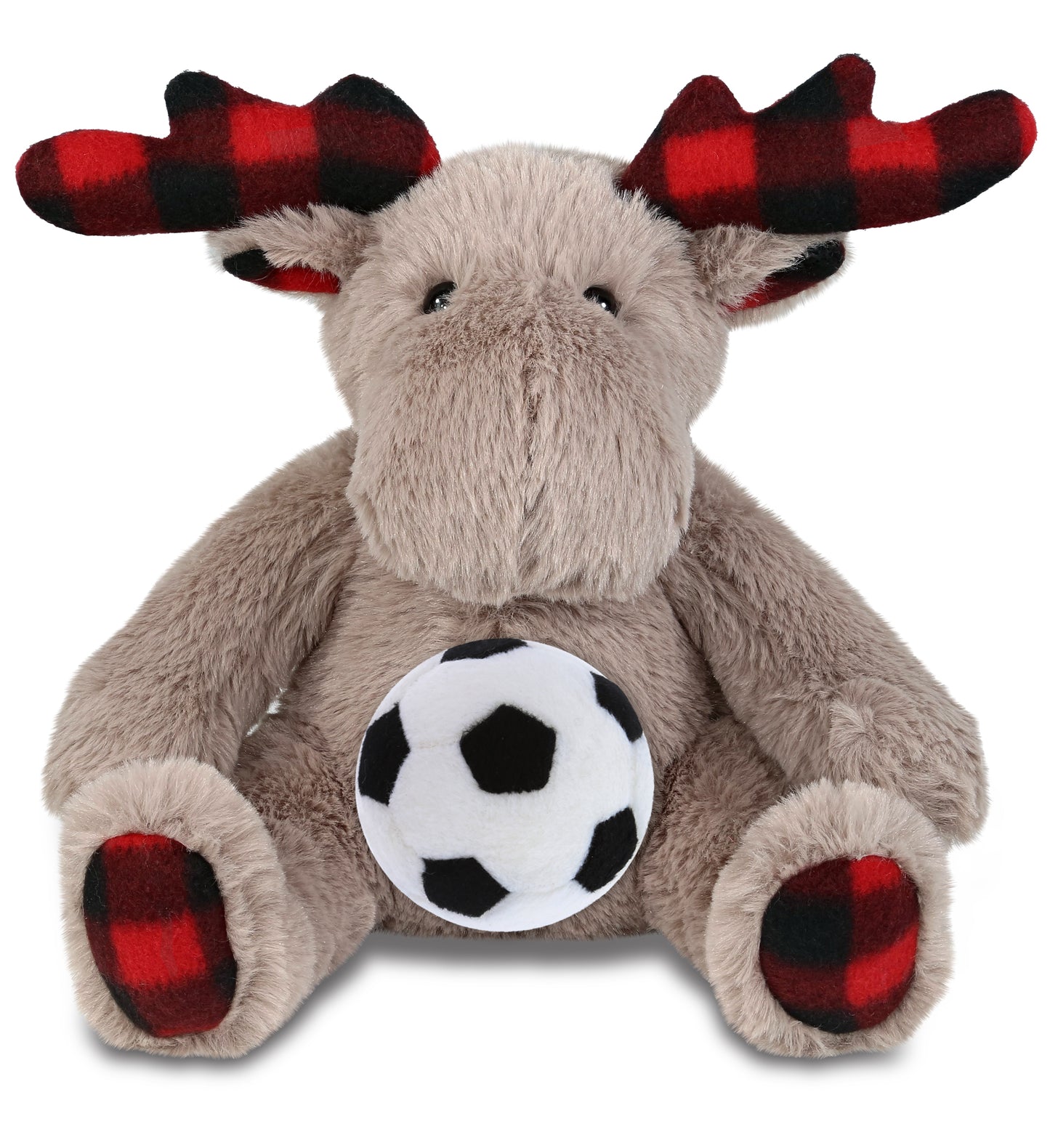 SUPER SOFT PLUSH - PLAID BEIGE MOOSE with Soccer Plush