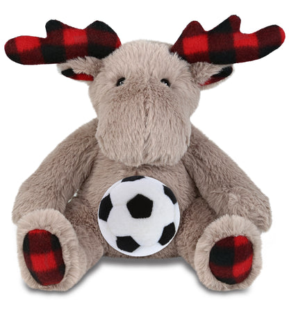 SUPER SOFT PLUSH - PLAID BEIGE MOOSE with Soccer Plush