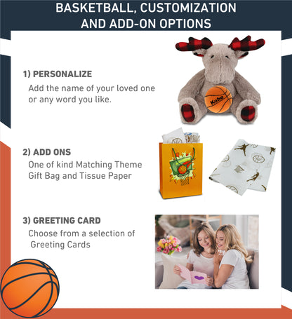 SUPER SOFT PLUSH - PLAID BEIGE MOOSE with Basketball Plush