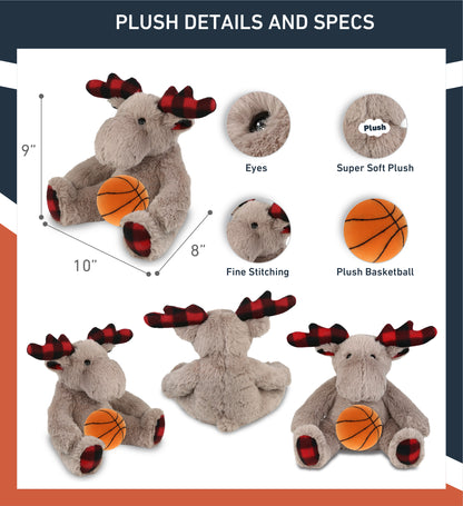 SUPER SOFT PLUSH - PLAID BEIGE MOOSE with Basketball Plush