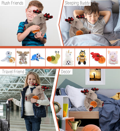 SUPER SOFT PLUSH - PLAID BEIGE MOOSE with Basketball Plush